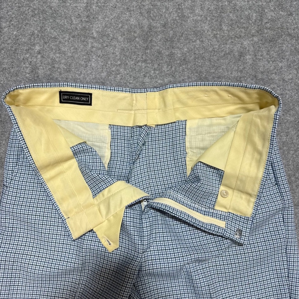 Vintage 70s Mens Blue White Check Flare Trousers Disco Houndstooth Pants 35x31 - Picture 2 of 6